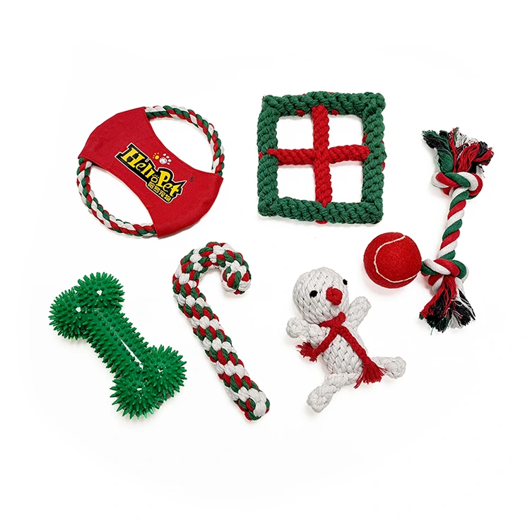 Juego de juguetes de cuerda para perros de Navidad