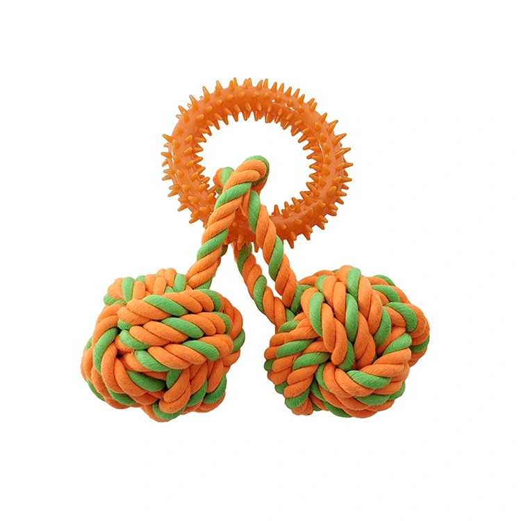 Toya de cuerda de bola doble de anillo mordaz para cachorros para cachorros